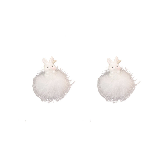 Silver Needles Rabbit Hairball Earrings Soft Cute Plush Earrings Fashion Temperament Ear
