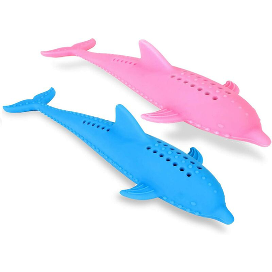 Bearsu - Cat Toothbrush Catnip Toy,Interactive Tooth Chewing Toy for Kitten Kitty,Rubber Cat Dental Care,Refillable Catnip Dolphin-Shaped Kitten