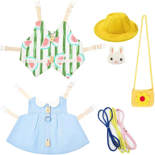 Devenirriche - 2 Sets Small Animal Harness Vest and Leash Set Small Pet Chest Harness Vest Walking Vest Harness for Rabbit Ferret Bunny Teacup Poodle