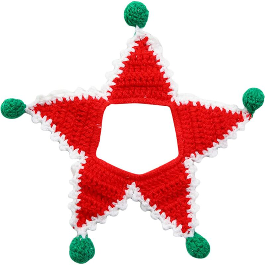 Christmas Dog Bandanas Five Pointed Star Animal Scarf Hand Knitted Pet Christmas Scarf Cat Dog Collar Pet Gift, l Red