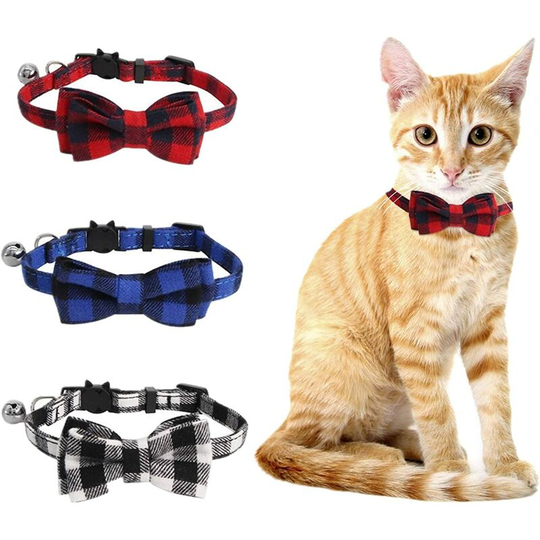 Cat Collars, Bell Collar and Bow Tie with Safety Buckle, Adjustable Collars for Kitten and Cats, Anti Strangling Collar for Cats 3PCS