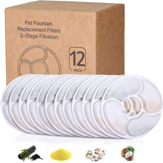 12 Cat Water Fountain Filter, Cat Fountain Filter, Flower Cat Water Fountain Filter, Cat Water Fountain Filters with Activated Carbon, for 1.6-2.5L