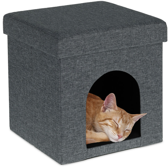 Cat Den, Retreat for Felines and Small Dogs, Indoor Pet Cave, HxWxD: 38.5x37x37cm, Grey - Relaxdays