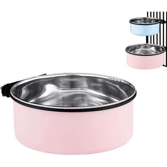 Hanging Dog Crate And Cage Bowl, Stainless Steel Hanging Bowls, Small Dog Bowls And Water Bowls Pink, Diameter 18Cm(850ml)
