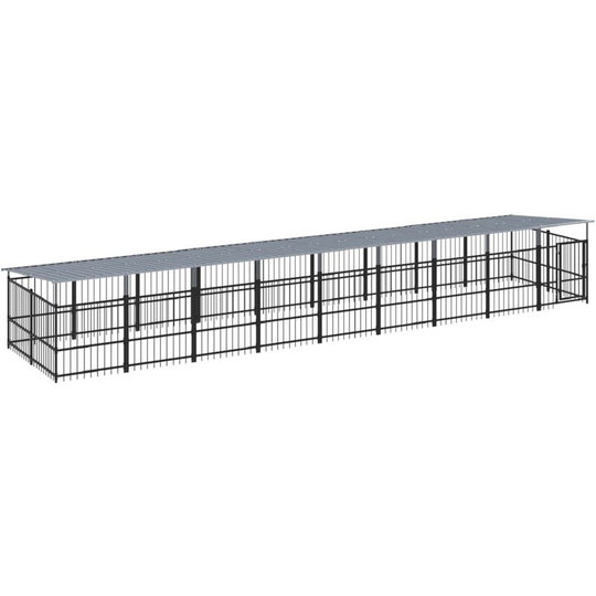 Outdoor Dog Kennel with Roof Steel 16.89 m² Vidaxl Black