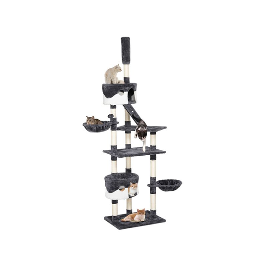 100.5-inch Large Cat Tree Cat Furniture,Dark Gray & White - dark gray & white - Yaheetech