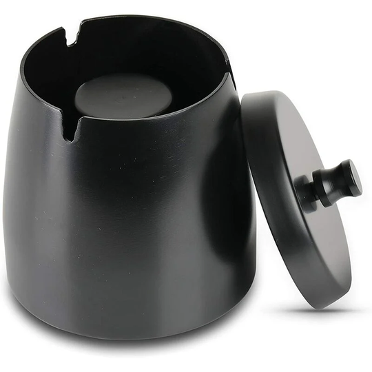 Outdoor Stainless Steel Ashtray with Smell Proof Lid Ashtray with Non-Slip Mat for Indoor Outdoor Garden Balcony Bar Office Black (Large)