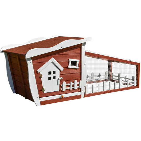 Pawhut - Rabbit Hutch Bunny Cage Wood Small Animal House w/ Ramp and Outdoor Run - Wine
