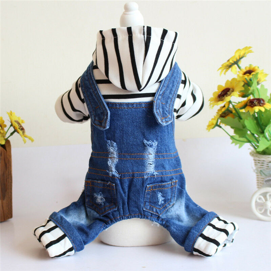 Bichon striped four-legged cowboy with hooded jumpsuit flip-flop double (m) code hoodie cool boys and girls coat puppy clothes, clothes m size