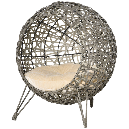 PawHut Rattan Wicker Elevated Cat House Kitten Bed Pet Furniture
