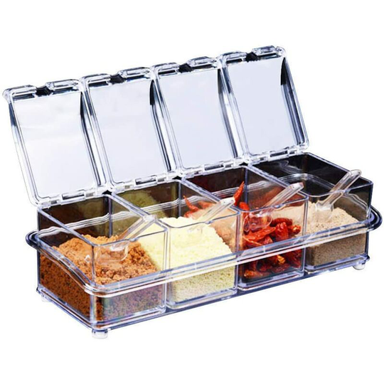 Seasoning Box Set 4 Pieces Transparent Bottles Salt Spice Jar, Kitchen Spice Jars Condiment Storage Container Jars with 4 Spoons Canned Lid and Spoon