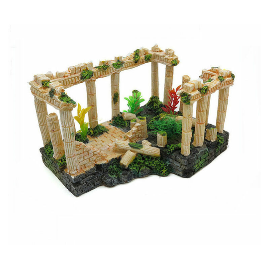 Qersta - Fish tank decorative resin aquarium fish tank landscaping decorative resin process (yellow Roman column 7205, 24*16*14cm),