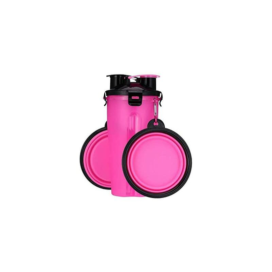 2-in-1 Dog Water Bottle Pet Food Container with 2 Collapsible Dog Bowls for Walking Traveling Hiking Outdoor Activeties, Portable Dog Feeder(Pink)