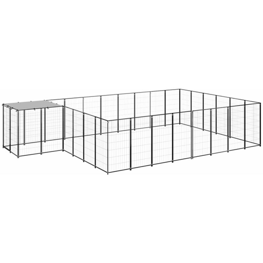 Dog Kennel Black 15.73 m² Steel Vidaxl Black
