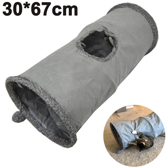 Collapsible Cat Tunnel,Durable Suede Pet Toys Play Tunnel with Ball and Hole,for Cats,Rabbits,Kittens,Puppy and Small Pets, Style 1