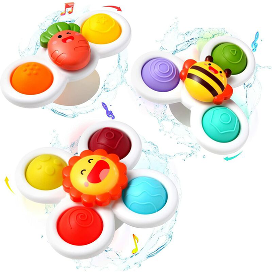 Perle Rare - 3 Pcs Suction Cup Spinner Toys, Baby Fidget Spinner Toy, Spinning Toys for Toddlers 1-3, Sensory Toys Early Education Toys Bathtub Toy