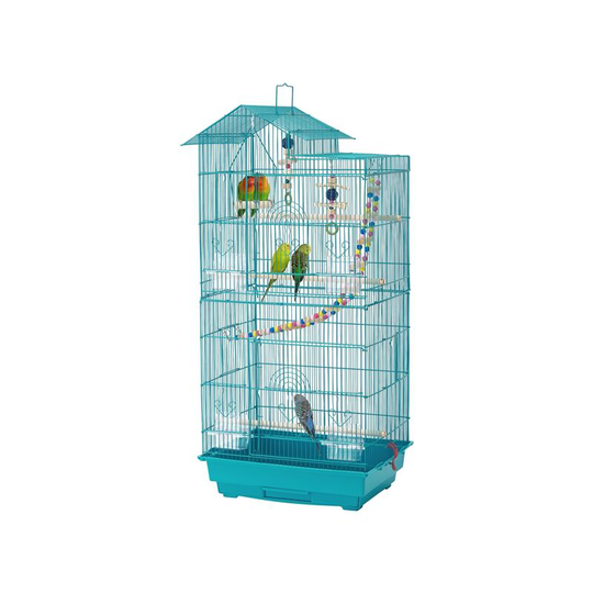 Yaheetech 39"H Metal Parrot Cage Birdcage w/Swing & Ladder, Teal Blue - teal blue