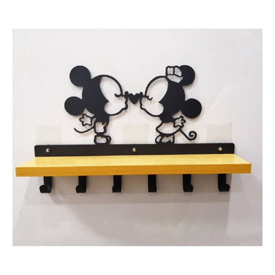 Minnie Mouse Wall Mounted Metal Key Hook Coat Rack,Farmhouse Mounted Coat Rack And Wooden Upper Shelf For Storage