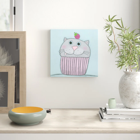 "Kitten with Raspberry" by Tatijana Lawrence Painting Print on Wrapped Canvas