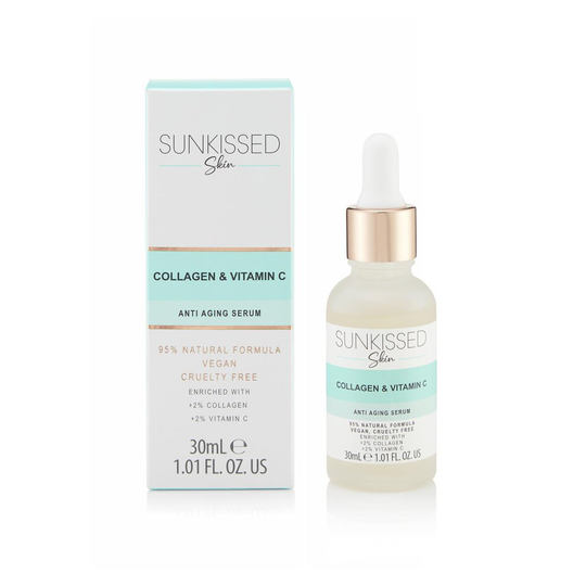 Sunkissed Skin Collagen & Vitamin C Anti Aging Serum 30ml enriched with +2% Collagen, +2% Vitamin C - 95% Natural, Vegan Free, Cruelty Free