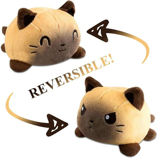 Cat Plush Toys, Reversible Cat Plush Toys, Double-Sided Cat Plush Toy, Cute Emotion Cat Plush Toys, Children's Creative Toy Gifts, Family (Brown)A