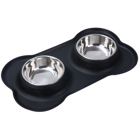 Perle Rare - Non-Slip Pet Bowl, Stainless Steel Double Bowl with Anti-Splash Silicone Pad, (400ml/Bowl)