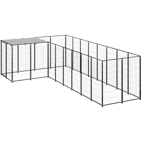 Dog Kennel Black 6.05 m² Steel Vidaxl Black
