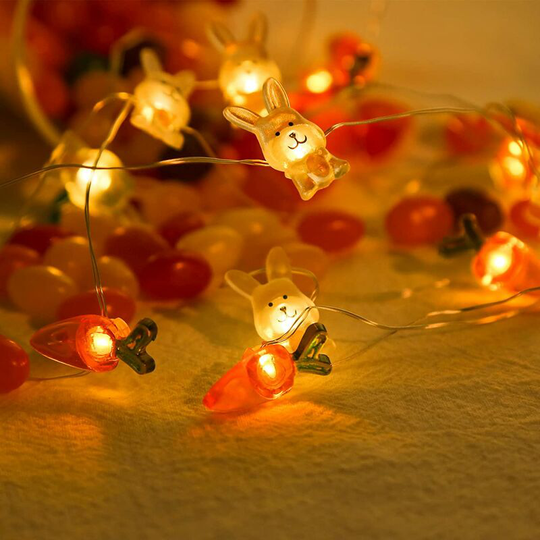 20 led Easter String Lights - Easter Decoration - Battery Operated - Rabbits and Carrots Fairy Lamp String
