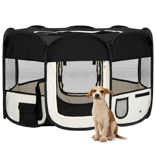 vidaXL Foldable Dog Playpen with Carrying Bag Black 125x125x61 cm Pet Run Cage