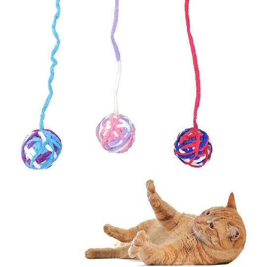 3 Pcs Cat Toy Balls, Interactive Kitten Toy with Bell and Rope, Colorful Wool Balls Toys or Indoor Cats Playing - Rhafayre