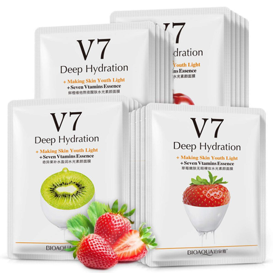 V7 Deep Hydration Making Facial Skin Youth Light Seven Vitamins Essence Face Mask Refreshing Moisturizing Natural Extract 30g x 8 PCS