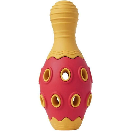 Soekavia - Biting Tooth Resistant Dog Toy with Beef Taste, Multifunctional Pet Voice Puzzle, Leaking Ball, Bowling Ball, Red-Orange Sound