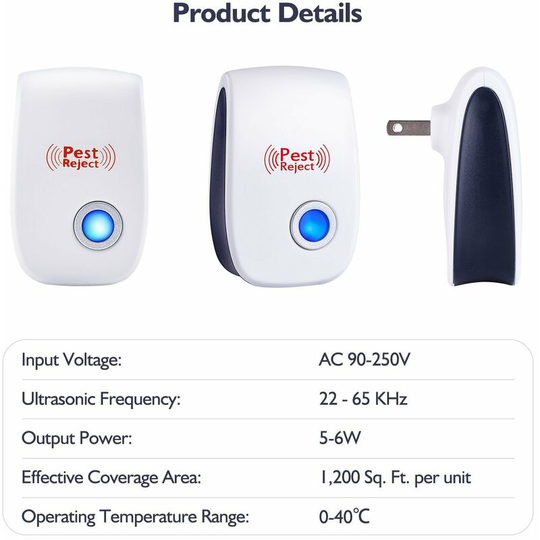 Ultrasonic Repellent, Indoor Electronic Insect Repeller Mosquito Repellent Fly, Cockroach, Ant, Spider, Flea(10*6*7cm)