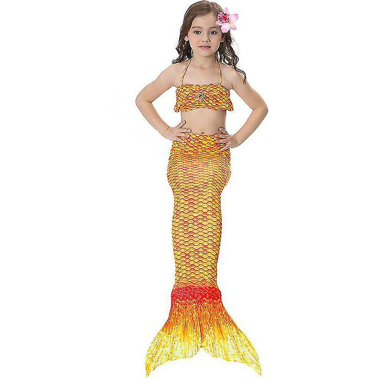 Children's Girls' Swimwear Mermaid Tail Bikini Set Role Play Costumes Swim Costumes orange 4-5 year