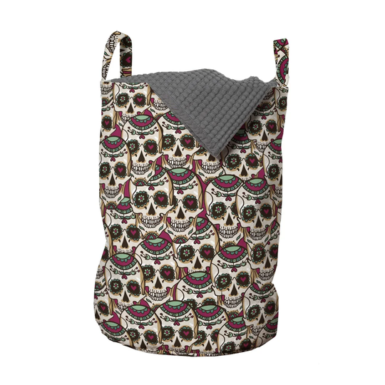 Creepy Head Bones with Paisley Floral Laundry Bag