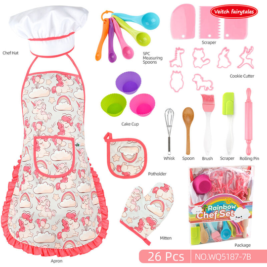Children's baking set is applicable to boys and girls' family kitchen, toy cake cooking, apron gift set