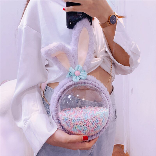 Handmade bag Handmade rabbit Shoulder bag in transparent plush Finished product with fairy dust (ribbon).