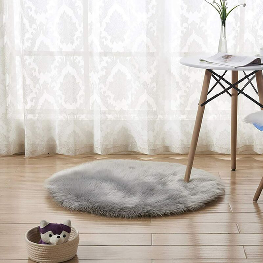 Sheep Round Rug Room Rug Bedroom Faux Fur Rabbit Rug Non-Slip 60 x60cm Carpet Living Room Bedroom Sofa Floor Mat,Do Not Remove Hair,Sofa Cushion(Grey)