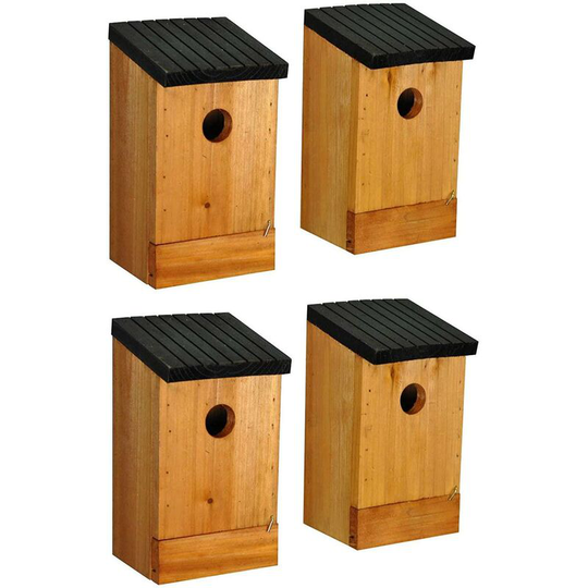 Traditional Wooden Bird Nest Box Birdhouses with Removable Bases (Set of 4)