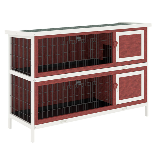 PawHut 2-Tier Rabbit Hutch Elevated Wood Bunny Cage w/ Removable Tray