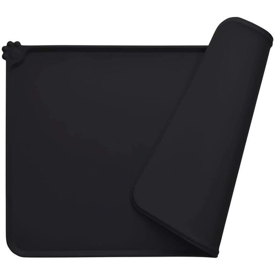 Dog Bowl Mat, fda Standard Silicone Cat Feeding Mat, Waterproof and Non-slip, Black, 47 x 30 cm