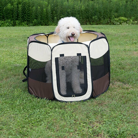 Dog Playpen Puppy Playpen Enclosure for Dogs Cats Rabbits Foldable Use Indoors and Outdoors (Coffee)