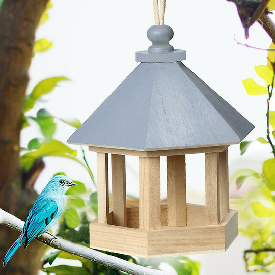 Wooden Bird Feeders Hanging Type Outdoor Pet Bird Seeds Food Feeder Tree Garden Snacks Bucket Holder Bird Feeder Feed Station Thsinde