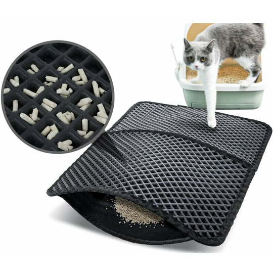 Foldable Double Layer Cat Litter Mat 60x42cm, Cat Litter Tray Mat with 12mm Large Diamond Shaped Hole, Non-Slip Waterproof Cat Toilet Mat, Easy to