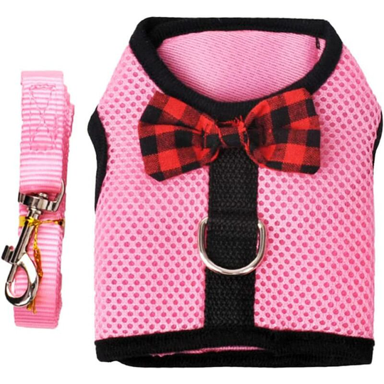 Modou - Small pet leash for rabbit, guinea pig, squirrel, breathable mesh chest strap, pink, size m: chest circumference 30-34cm