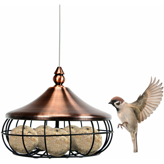 Suet Fat Ball Feeder, Hanging Wild Bird Feeders with Stainless Steel Wire and Iron Grid, Food Dispenser for Outdoor Garden Birds Feeding - Costway