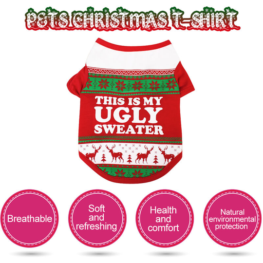 Dog T-shirt Dog Christmas T-shirt Pet T-shirt Dogs Christmas T-Shirt Summer Dog T-shirt Dog T-shirt for Christmas Day Pet Dogs Clothing