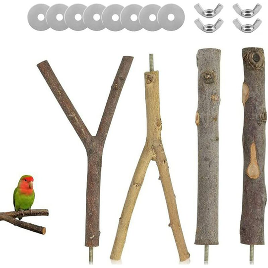 Betterlifegb - 4-piece bird straps, perches for bird cage, wooden bird toys, toys for accessory parakeets, 2 shape, with 8 washers and 4 butterfly