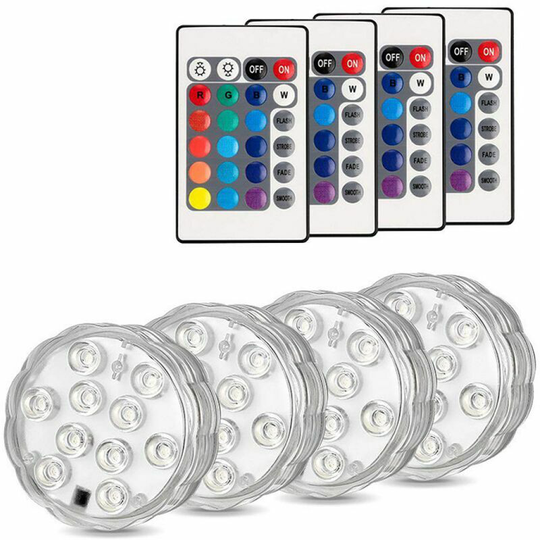 Qersta - 4pcs usb Rechargeable led Submersible led Light with Remote Control Decorative Color led Waterproof Night Light Lighting Aquarium led Above