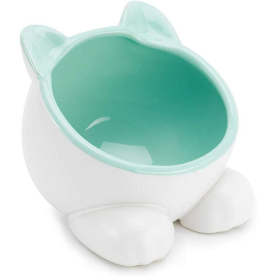 Raised Ceramic Cat Water Food Big Head Bowl Dish, Tilt Angle Protect Cat's Spine, Stress for Cat